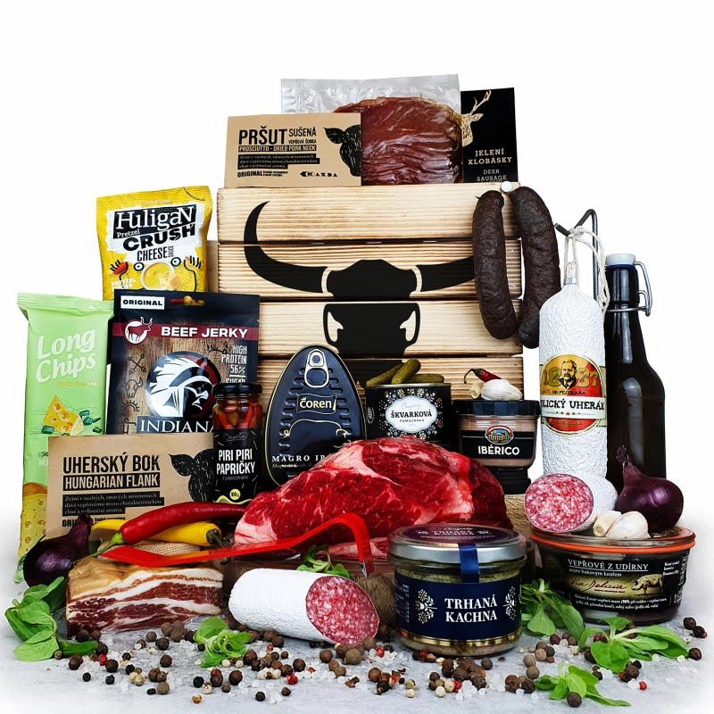 ✔️ Dárková bedna pro Masožravce XL| Originální masový dárkový koš pro muže