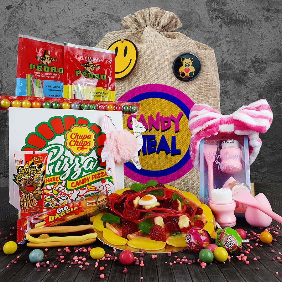 Originální dárek pro holku k narozeninám, vánocům anebo svátku | Dárkový balíček s dětskou sadou na mytí obličeje Candy Meal